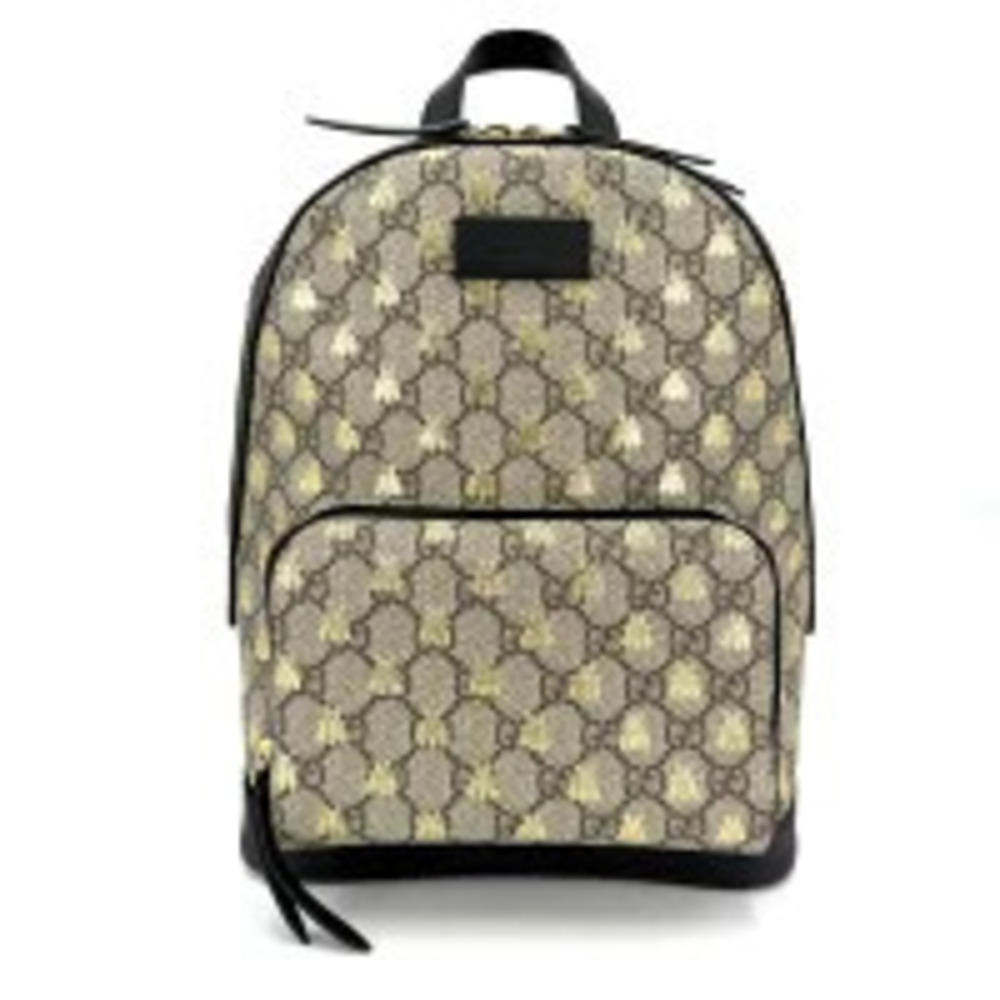 Gucci Backpack Rucksack Bee GG Supreme Canvas Leather Beige Black